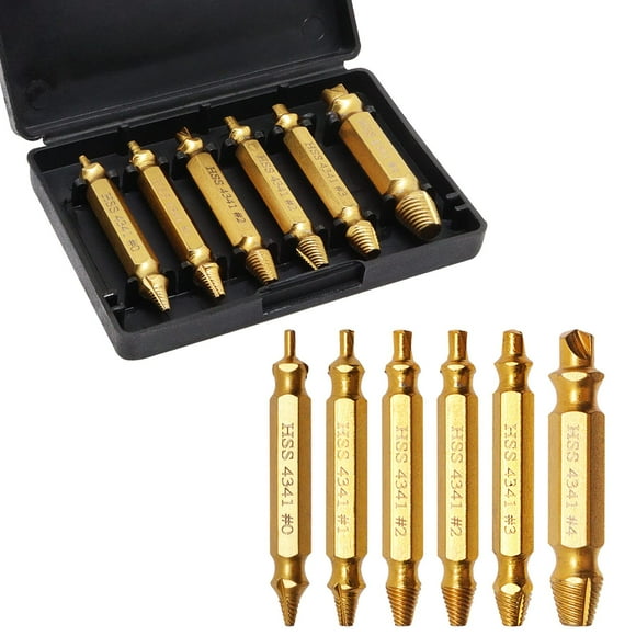 Titanium-Plated 6-Piece Screw Extractor & Drill Bit Kit – Efficient Broken Bolt, Stripped Screw, Stuck Fastener Removal Tool Set with Reverse Spiral Design for Home Repairs, Automotive, Woodworking &