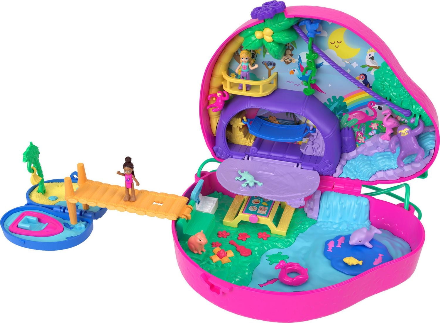 Polly Pocket Dolls and Micro Playset, Travel Toys, Sloth Family 2-in-1 Purse Compact and Accessories