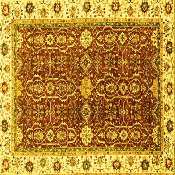 Ahgly Company Machine Washable Indoor Square Oriental Yellow Modern Area Rugs, 3' Square