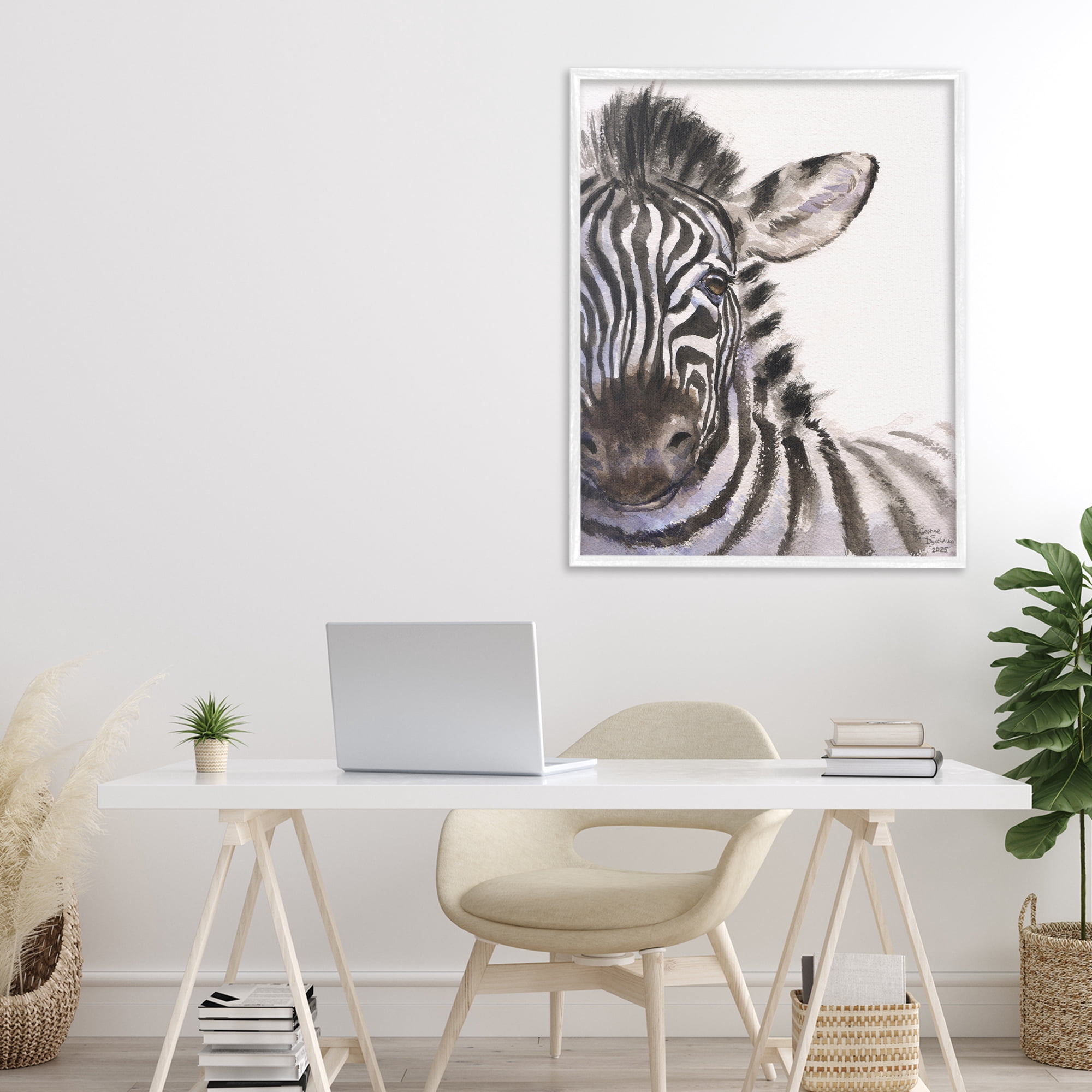Stupell Industries Zebra Portrait on White White Framed Giclee Art, design by George Dyachenko