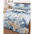 thumbnail image 3 of Quilts Twin-XL Size Bedding Set, Blue Octopus Coastal Lightweight Quilted Comforter, Beach Starfish Nautical Coral Ombre Reversible Bedspread Coverlet with Pillow Covers for All Season, 68" x 98", 3 of 7