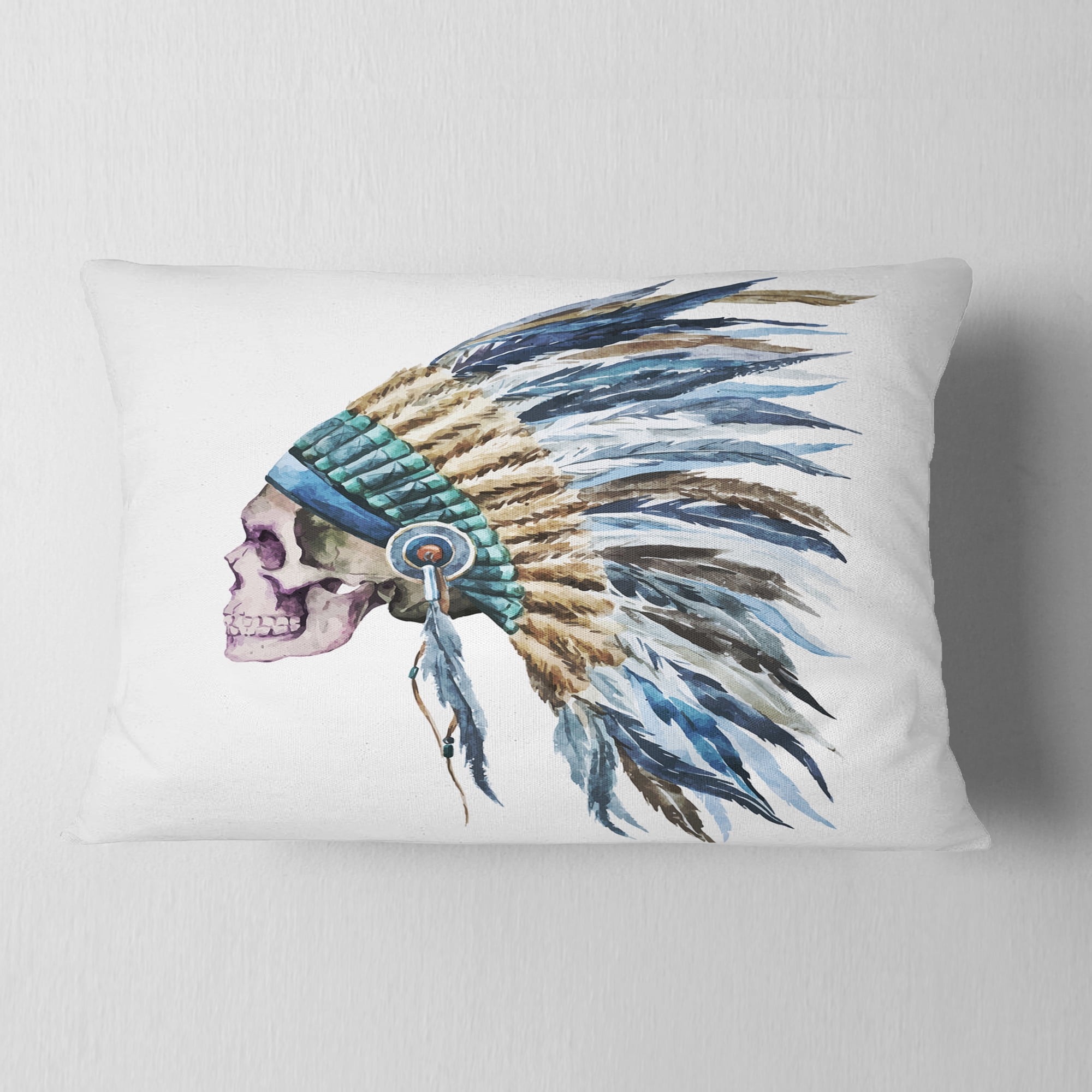 Designart American Native Hat and Skull - Abstract Throw Pillow - 12x20