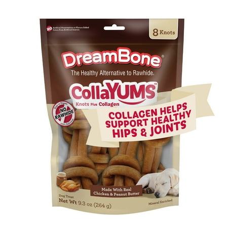 DreamBone CollaYUMS Knots Plus Collagen Rawhide-Free Chews for Dogs, 8 Count