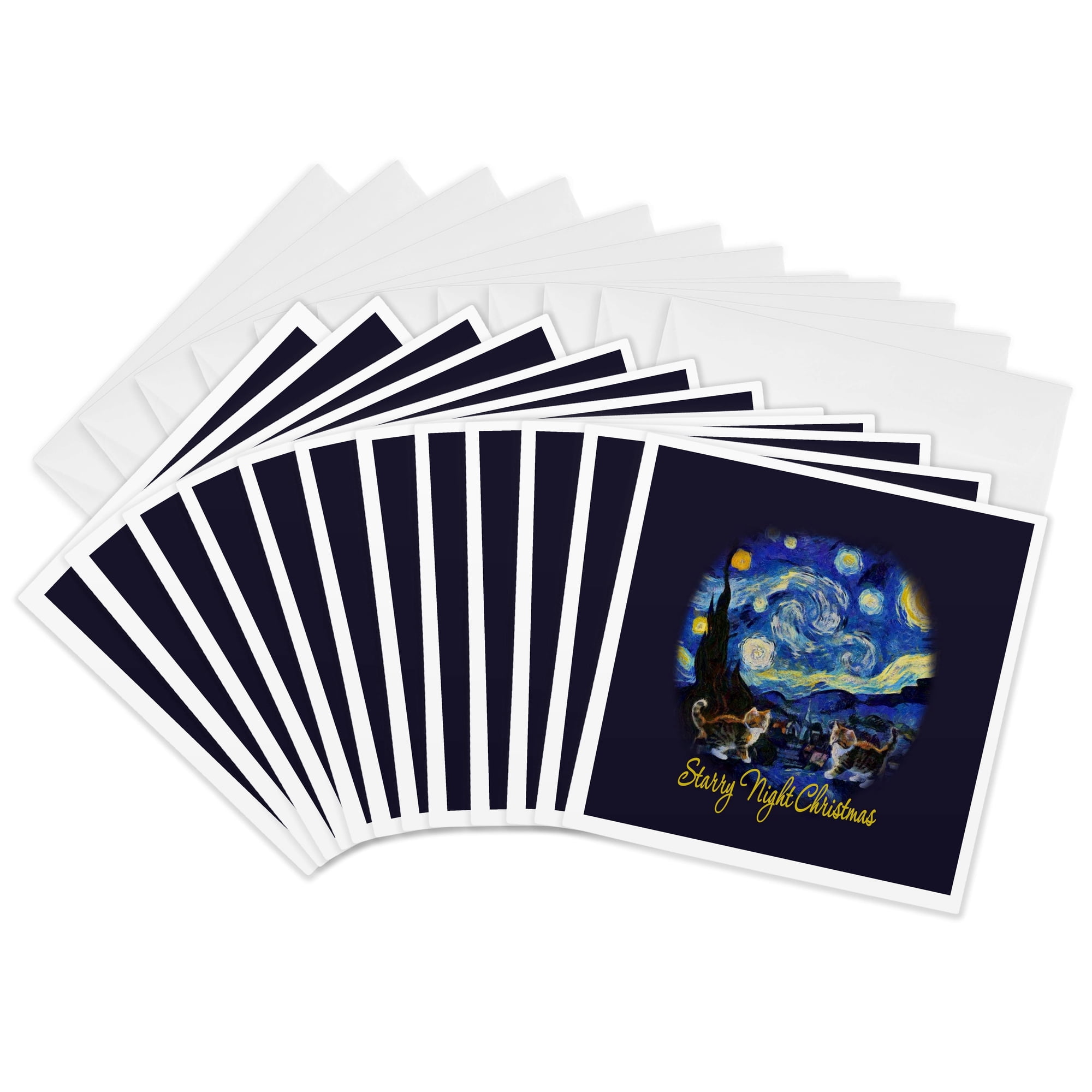 3drose Van Gogh Starry Night Cat Lover Christmas 12 Greeting Cards with Envelopes