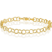 10K Solid Yellow Gold Triple Link Chain Charm Bracelet