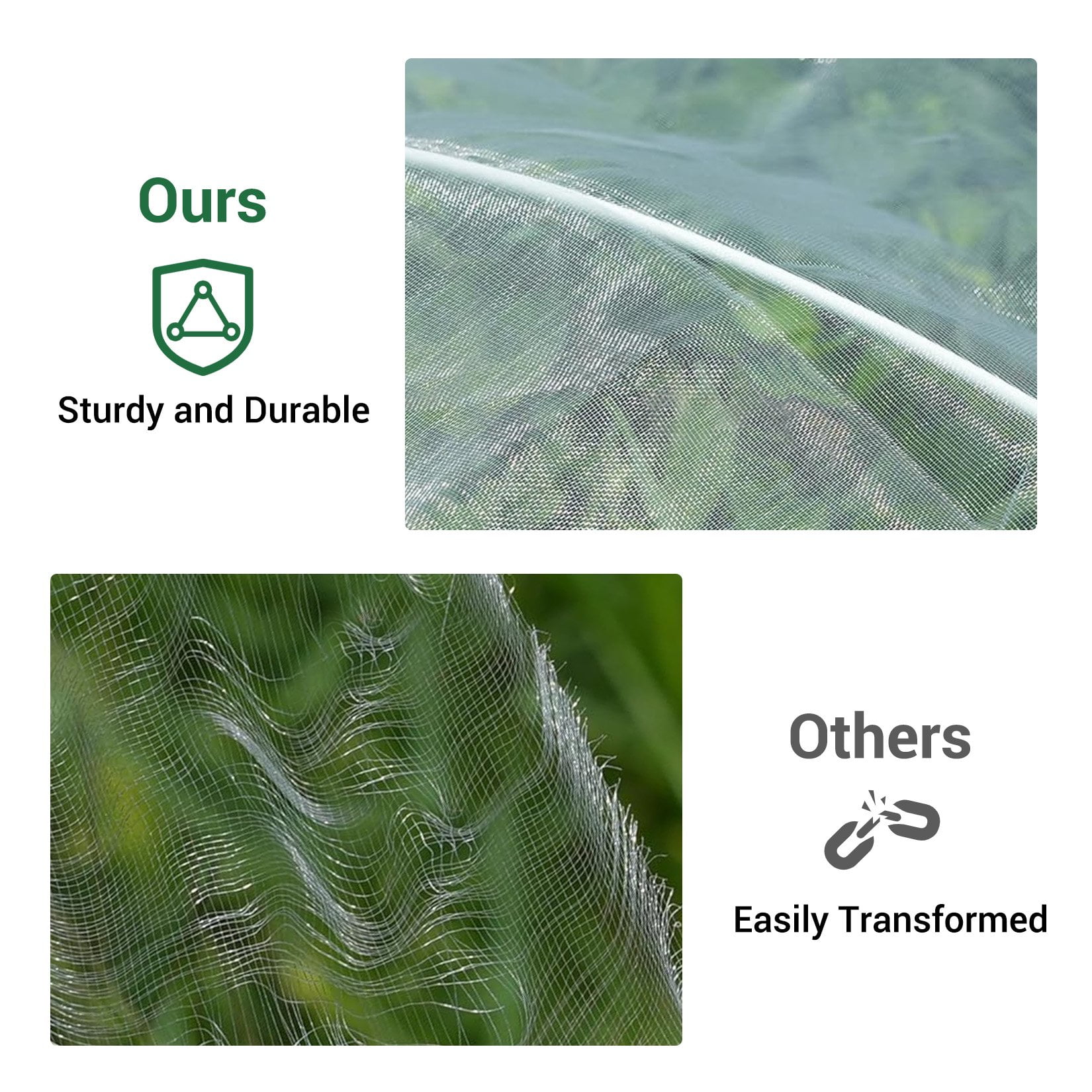 Sunvasagoo 80-Mesh Garden Netting 2-Pack, PE Resin Plant Cover, 3x10m + 3x15m