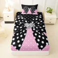 thumbnail image 4 of spefrowx Retro Polka Dot Bow Print Twin Sheets for Teens, Black Pink Gem Heart Bedding, 3 Pieces, 1 Flat Sheet, 1 Fitted Sheet and 1 Pillowcase, 4 of 6