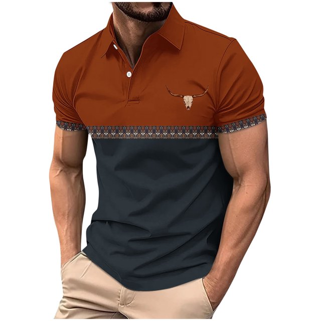 Mens Manga Corta Botón Abajo Camisas con Bolsillo de Impresión Solapa Cuello Gira Blusa de Suéter