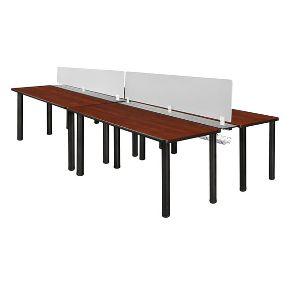 Kee 60" x 24" Double Benching System with Privacy Divider- Cherry/ Black