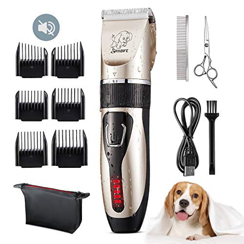 USB Rechargeable Cordless Dog Grooming Kit with LED Display Washable Electric Pets Hair Trimmers Shaver Shears for Dogs and Cats Quiet Yabife Dog Clippers 