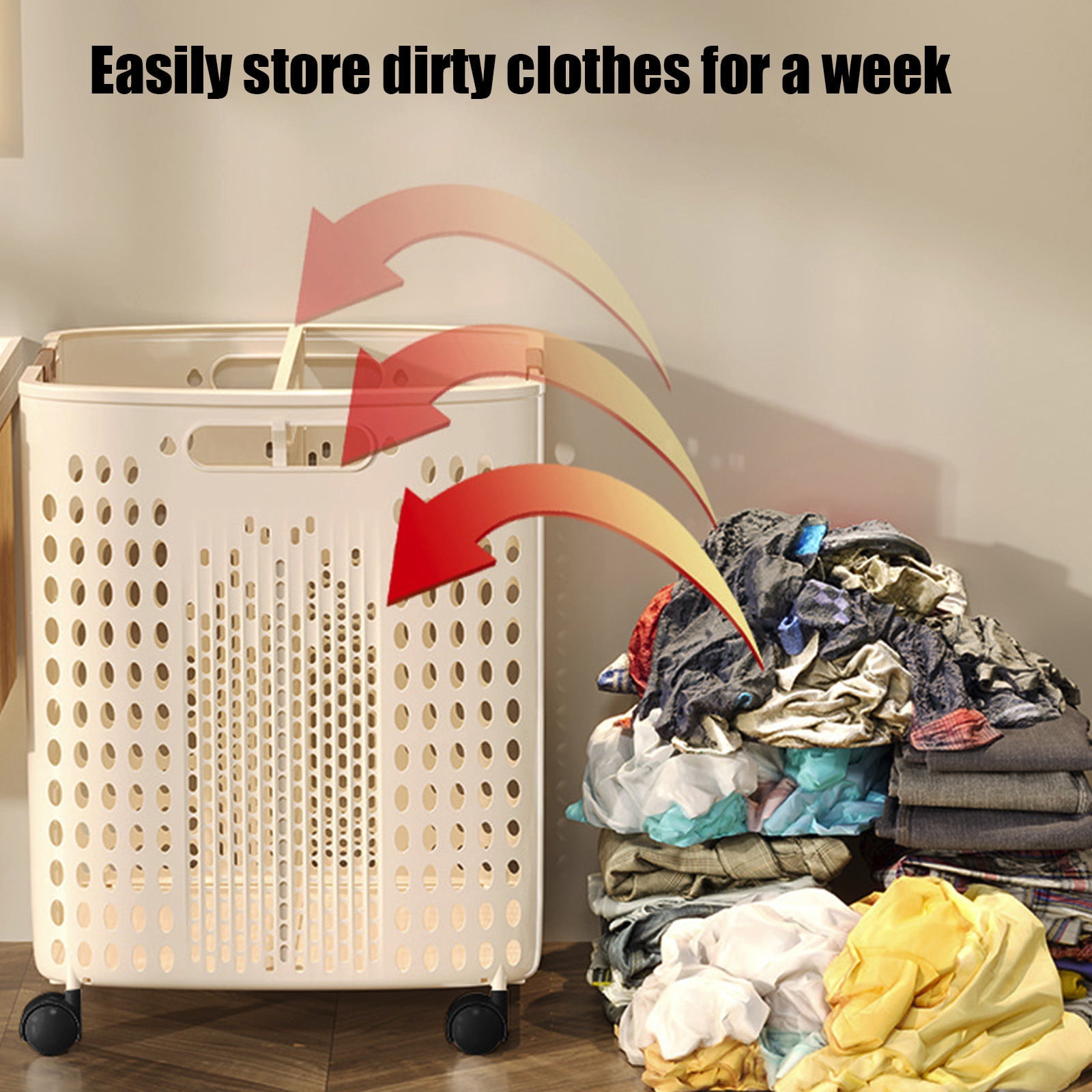 Dpityserensio Foldable Laundry Baskets Multi Functional Portable Dirty Clothes Hamper with Wheels Organization Toy Storage Basket with Handle Xmas