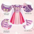thumbnail image 3 of Benylion Rapunzel Princess Dress With Cape Girls Christmas Birthday Party Cosplay Costume Toddler Ruffle Sleeve Fancy Outfit for 2-3 years, 3 of 6