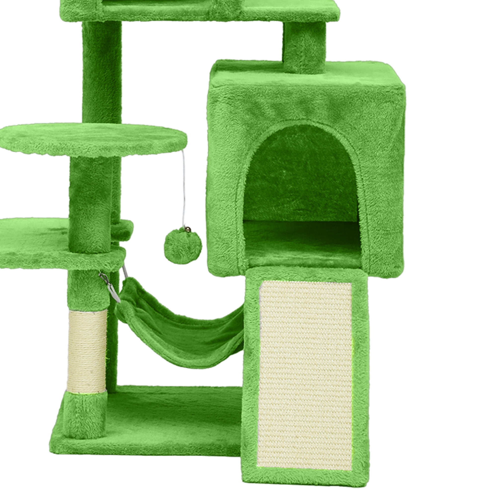 Uforic 54in Cat Tree Tower, Multi-Level Cat Condos, with Scratch Posts, Plush Top Perches, Hammock, Pet Play House, Green
