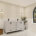 thumbnail image 2 of Ayna Decors Rooh 60 in White Double Sink Bathroom Vanity Set with White Quartz Countertop and Brass Faucets | Pop-Up Drain and P-Trap Included | Black Hardware, 2 of 10