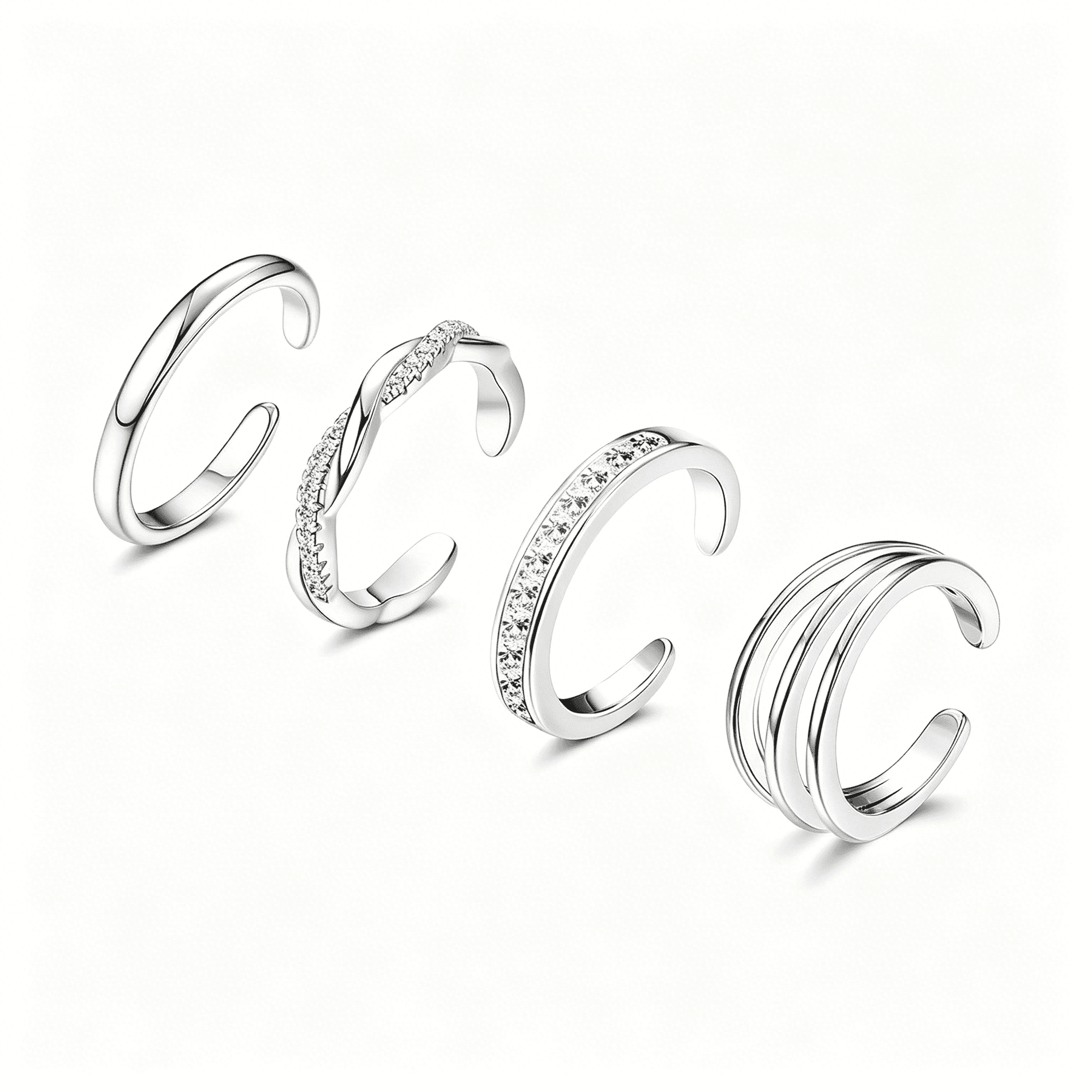 DESIGNICE 4Pcs 14K Gold Plated Toe Rings,White Gold Plated Toe Rings for Women Hug Cz Triple Twist Simple Band Open Toe Rings Beach Foot Jewelry Adjustable
