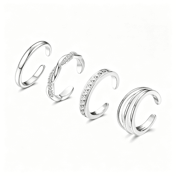 DESIGNICE 4Pcs 14K Gold Plated Toe Rings,White Gold Plated Toe Rings for Women Hug Cz Triple Twist Simple Band Open Toe Rings Beach Foot Jewelry Adjustable