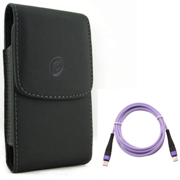 Leather Case Belt Clip w Type-C to USB-C Purple 10ft PD Cable for Samsung Galaxy A73 5G,A13 5G,A03s Phones - Holster Cover Pouch Vertical, Fast Charger Cord Extra Long Power Wire