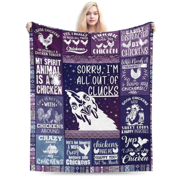 Chicken Blanket , Cute Chicken Themed Design Printed Purple Throw Blankets , Chair Sofa, Warm Soft Cozy Blanket 50x40