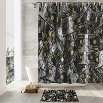 Funny Cool Money Shower Curtains set for Mens Bathroom Accessories Set Black Gold 100 Dollar Bills Non Slip Bathroom Rugs Toilet Lid Cover Money Bath Mat Money Curtains Bathroom Money Decor