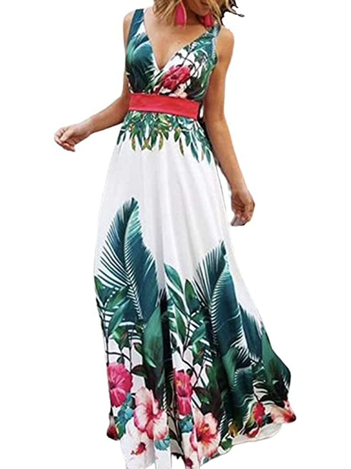 NREALY Womens Summer Boho Casual Printed Maxi Party Cocktail Beach Dress Sundress