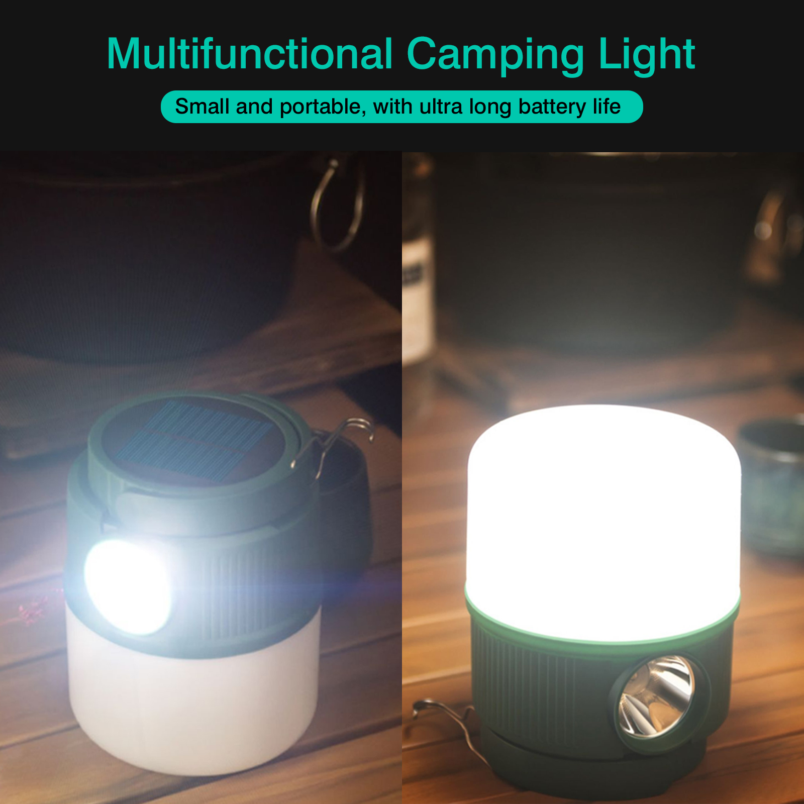 Solar Camping Lights Camping Lanterns LED Camping Light Rechargeable Tent Lamp 4 Modes Spotlight Waterproof Portable Light