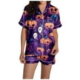 thumbnail image 3 of Halloween Pjs Women Two Piece Silk Satin Soft Sleepwear Outfits Halloween Printed Womens Shorts Pajama Set Button Up Lounge Sets Fashion Clothing Set, 3 of 7