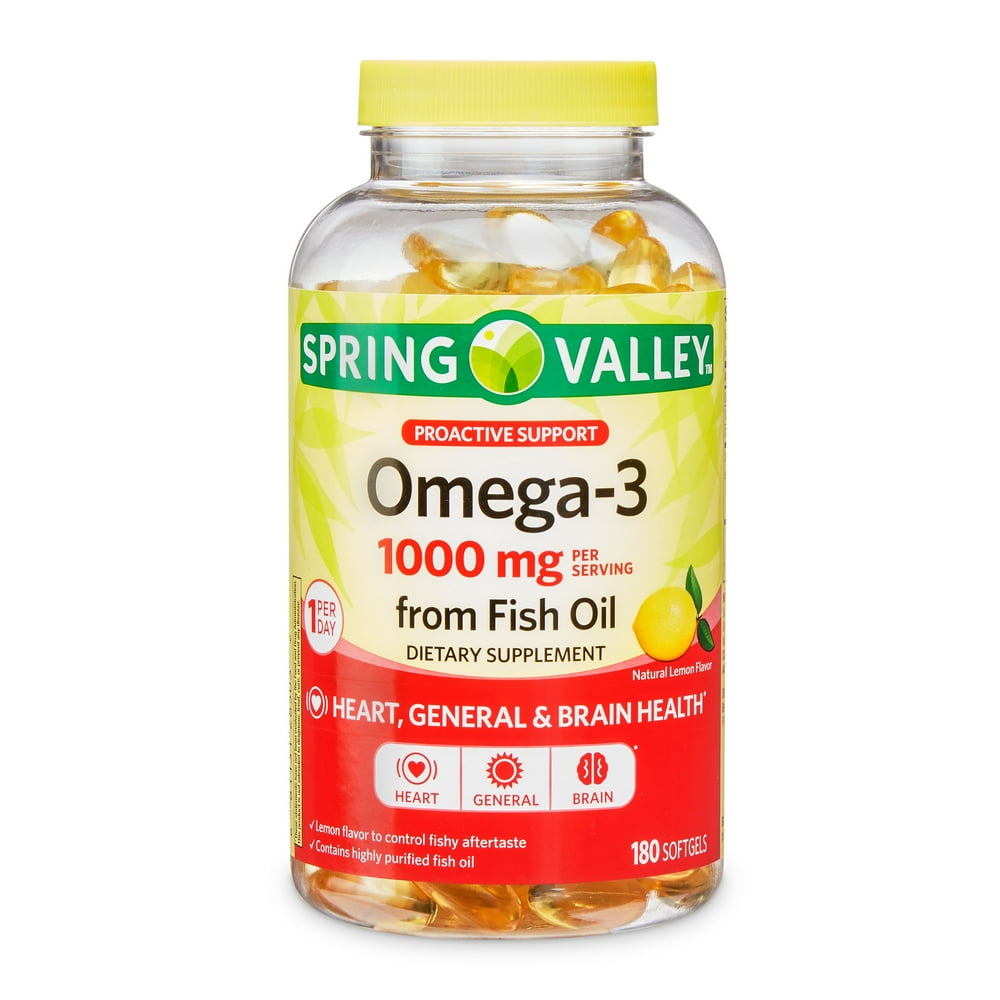 Spring Valley Omega3 Fish Oil Soft Gels, 1000 mg, 180 Count Walmart