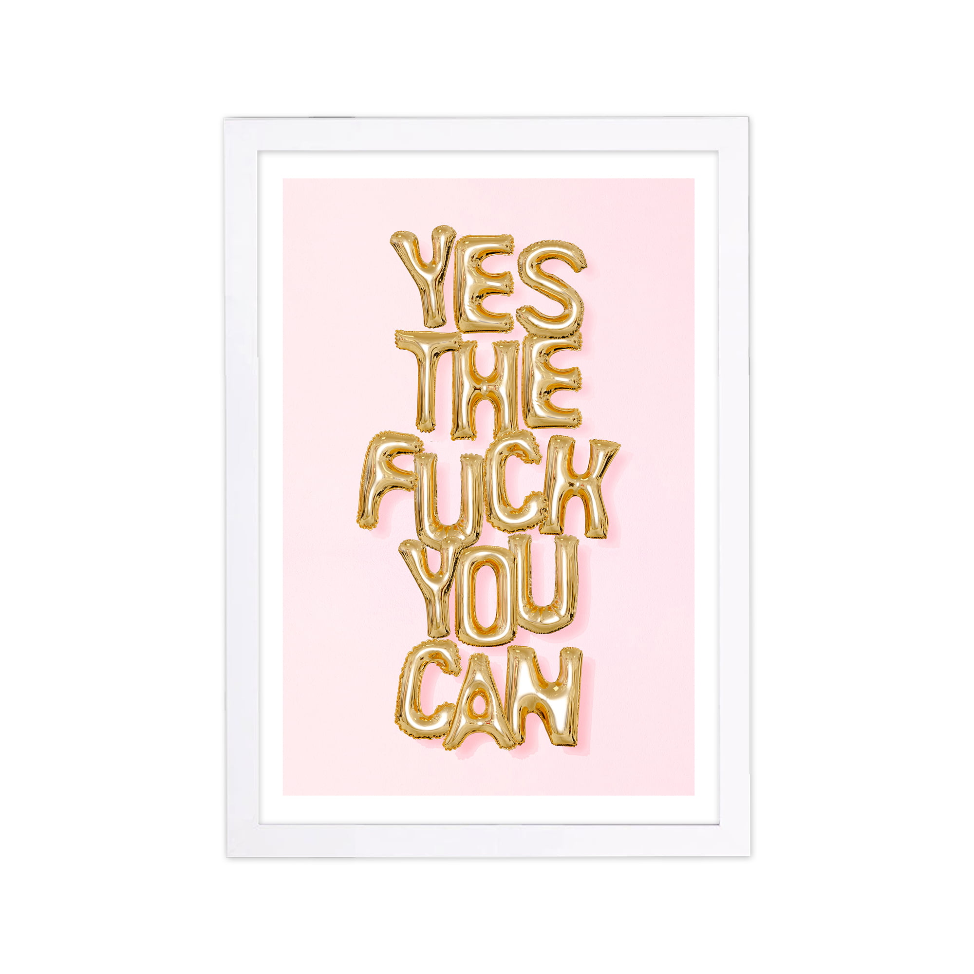 Wynwood Studio Typography and Quotes Framed Wall Art Prints 'Yes The F You  Can pink' Funny Quotes and Sayings - Pink, Gold, 13