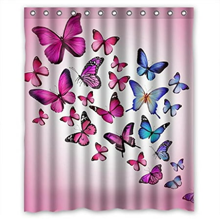 Pink And Purple Shower Curtain MOHome Pink Butterfly Purple Butterfly Pink Background Shower Curtain Waterproof Polyester Fabric Shower Curtain Size 60x72 inches ()