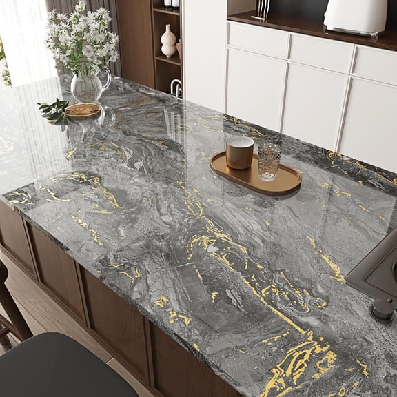 Black/Gold Marble Contact Paper for Countertops Waterproof Gold Marble Wallpaper Peel and Stick Countertop Wall Paper for Kitchen Bathroom Removable Vinyl Film for Cabinets 15.8''x236''