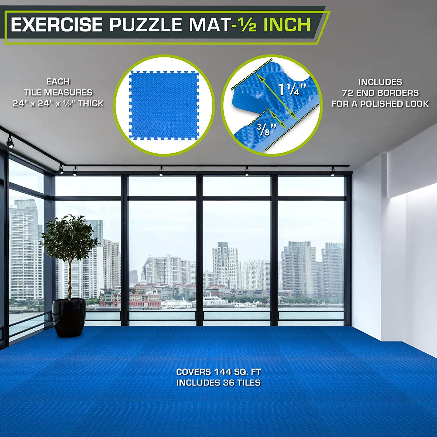EVA Interlocking Foam Floor Tiles, ½-inch Exercise Puzzle Mat for Home Gym, Workout Equipment, Kids Play Areas
