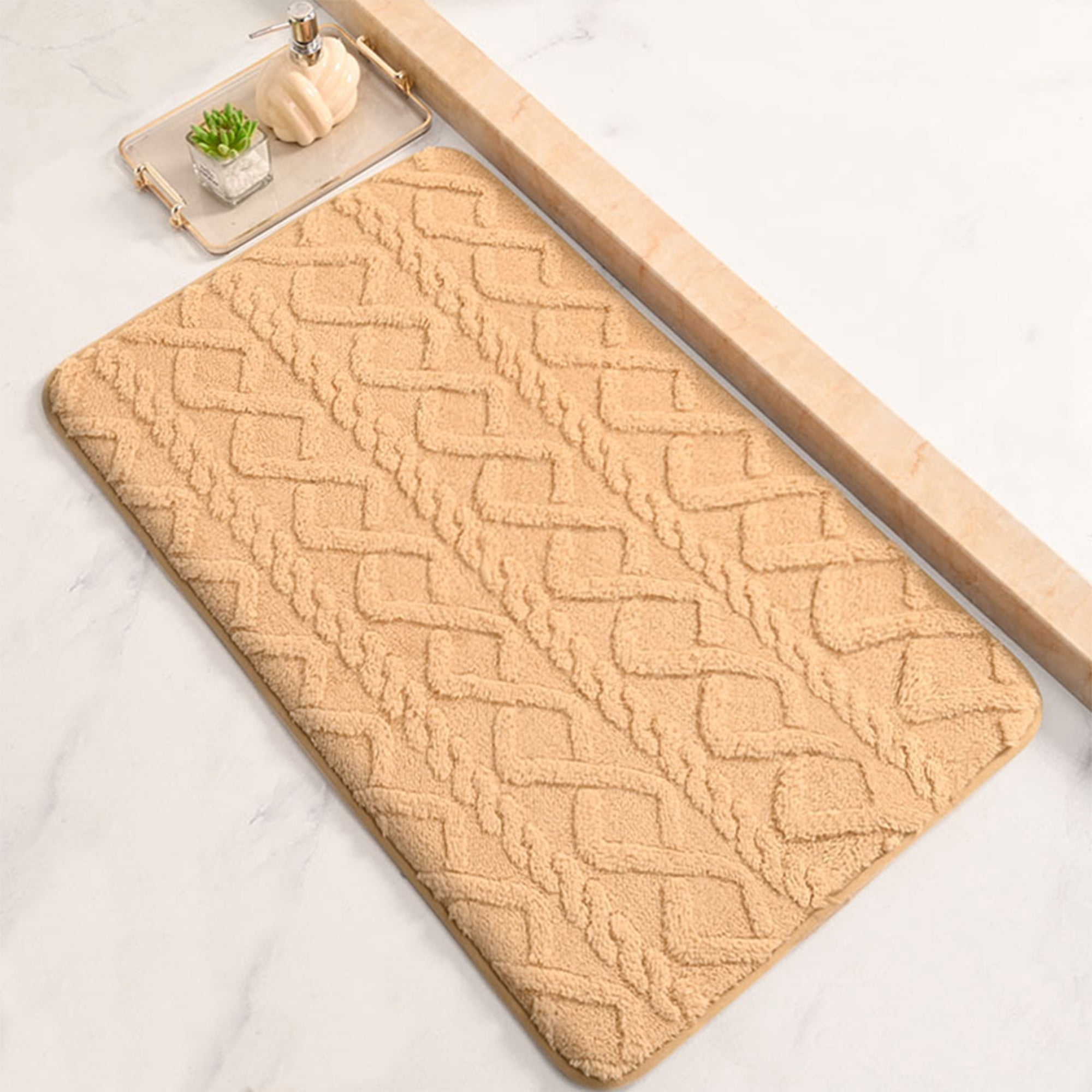 Unique Bargains Geometric Pattern Bath Mat Soft Non-Slip Bath Floor Rugs Khaki 20" x 32"