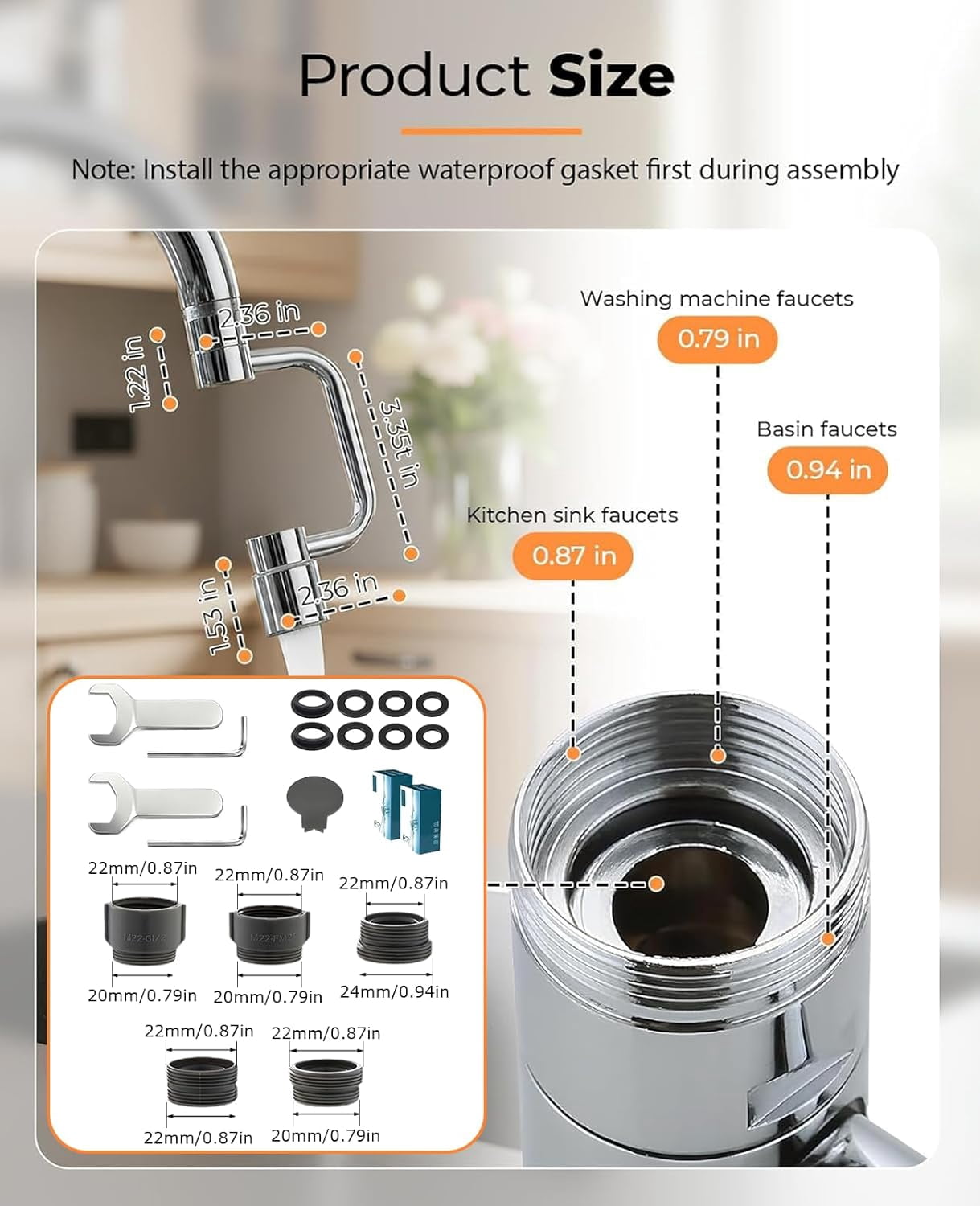 2PCS Rotatable Faucet Aerator Extension 1440°, U Shape 2 Spray Modes Adjustable Flexiflow 360° Rotating Sink Faucet Extender for Kitchen & Bathroom