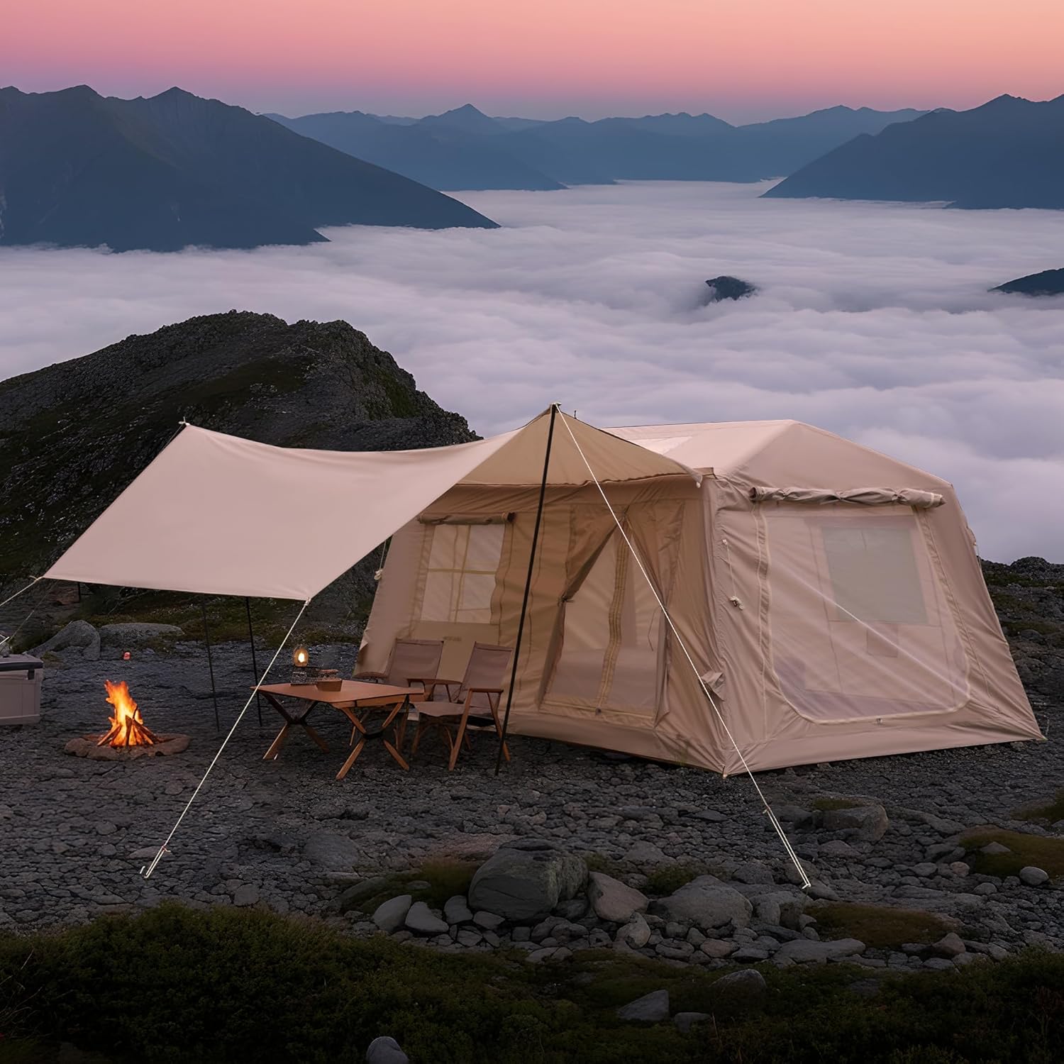 Esheno 11㎡ Inflatable Camping Tent with Canopy Hand Pump 4-Season Waterproof Oxford 4-8 Person Glamping 157.48x108.27x78.74"