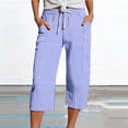 thumbnail image 2 of CAIVO Women Summer Capri Pants Fashion Striped Print Button Casual Versatile Drawstring Loose Ankle Length Pants Breathable Trousers, 2 of 5