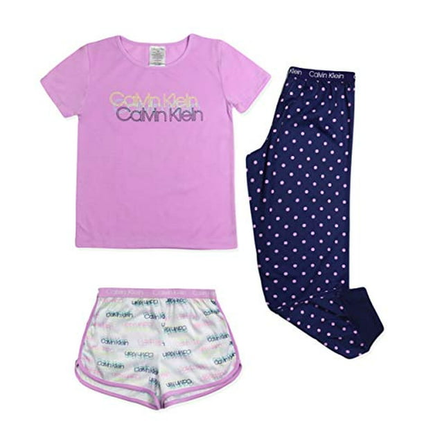 See Pic Calvin Klein Girls Sleepwear T Shirt Pj Shorts Pajama Pant Sleep Set Ck Triple Logo Dot Xl Other