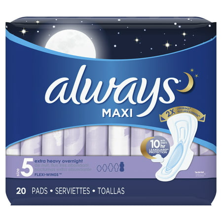 ALWAYS Maxi Size 5 Extra Heavy Overnight Pads With Wings Unscented, 20 Count