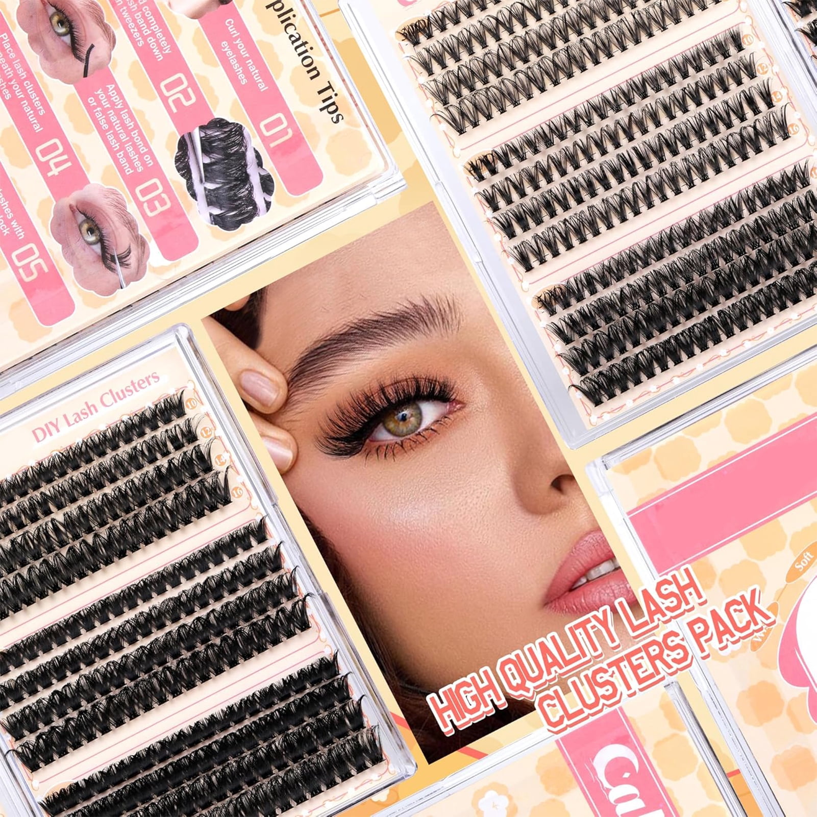 Eyelash Clusters 30D+40D+50D+60D+80D+100D Lash Clusters Wispy Individual Lashes 480PCS D-curly Lash Extension 10-16MM Natural Lashes Clusters DIY Cluster Eyelash Extensions for Beginners