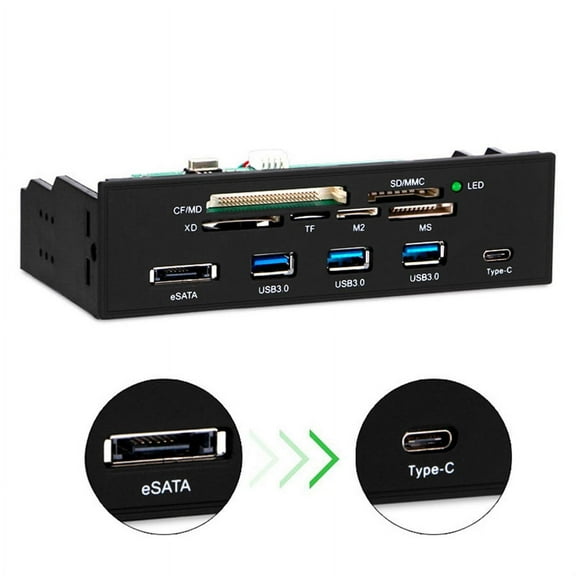 Phyun 5.25" PC Computer Front panel USB 2.0 card reader with 3 ports USB3.0,Type-C, eSATA,MD,SD/MMC,XD,TF,M2,MS,64G CF Reader