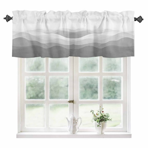 Grey Ombre Kitchen Valances for Windows 42x12 Inch Kitchen Curtains Valances Rod Pocket Summer Minimalist Ocean Waves Bathroom Window Valances for Window Treatment Decor