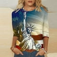 thumbnail image 2 of GERsome American Flag Tops for Women 4th of July Patriotic T-Shirt USA Flag Stars Stripes Graphic 3/4 Sleeve Crewneck Shirts Loose Fit Summer Tee S-5XL, 2 of 5