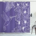 thumbnail image 1 of Botanical Shower Curtain, Spring Themed Graphic with Outline Tropic Flora and Hummingbird, Fabric Bathroom Set with Hooks, 69W X 84L Inches Extra Long, Dark Violet and White, by Ambesonne, 1 of 3