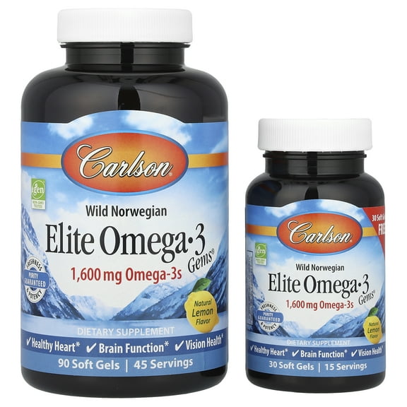 Carlson Wild Caught Elite Omega-3 Gems Softgels, 1600 Mg, Lemon, 90 30 Ct