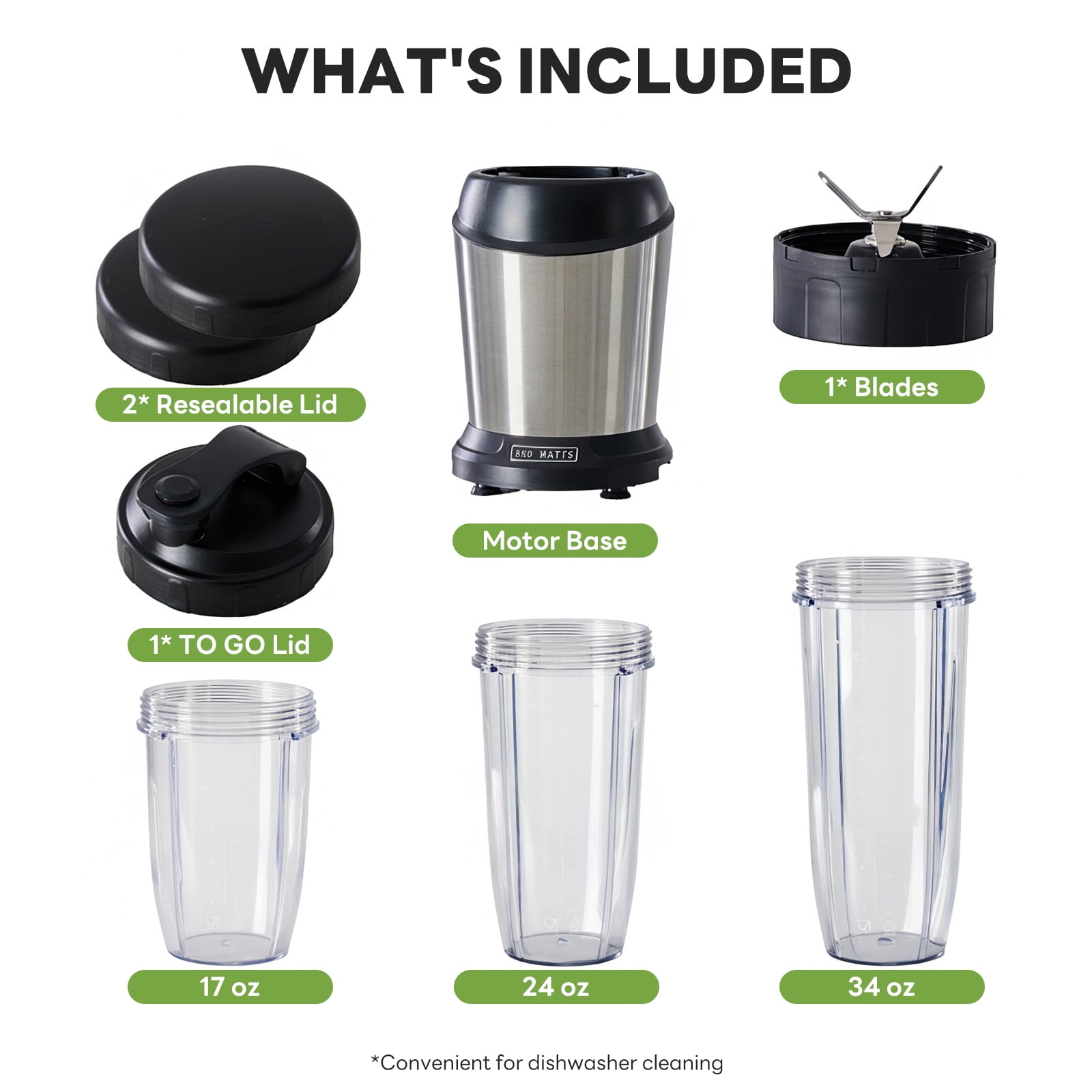 EDX 1L Stainless Steel Blender 800W 120V 60Hz Silver with 3 PCTG Cups(1L/0.7L/0.5L), 1 Travel Lid, 2 Storage Lids & 1 Blending Blade