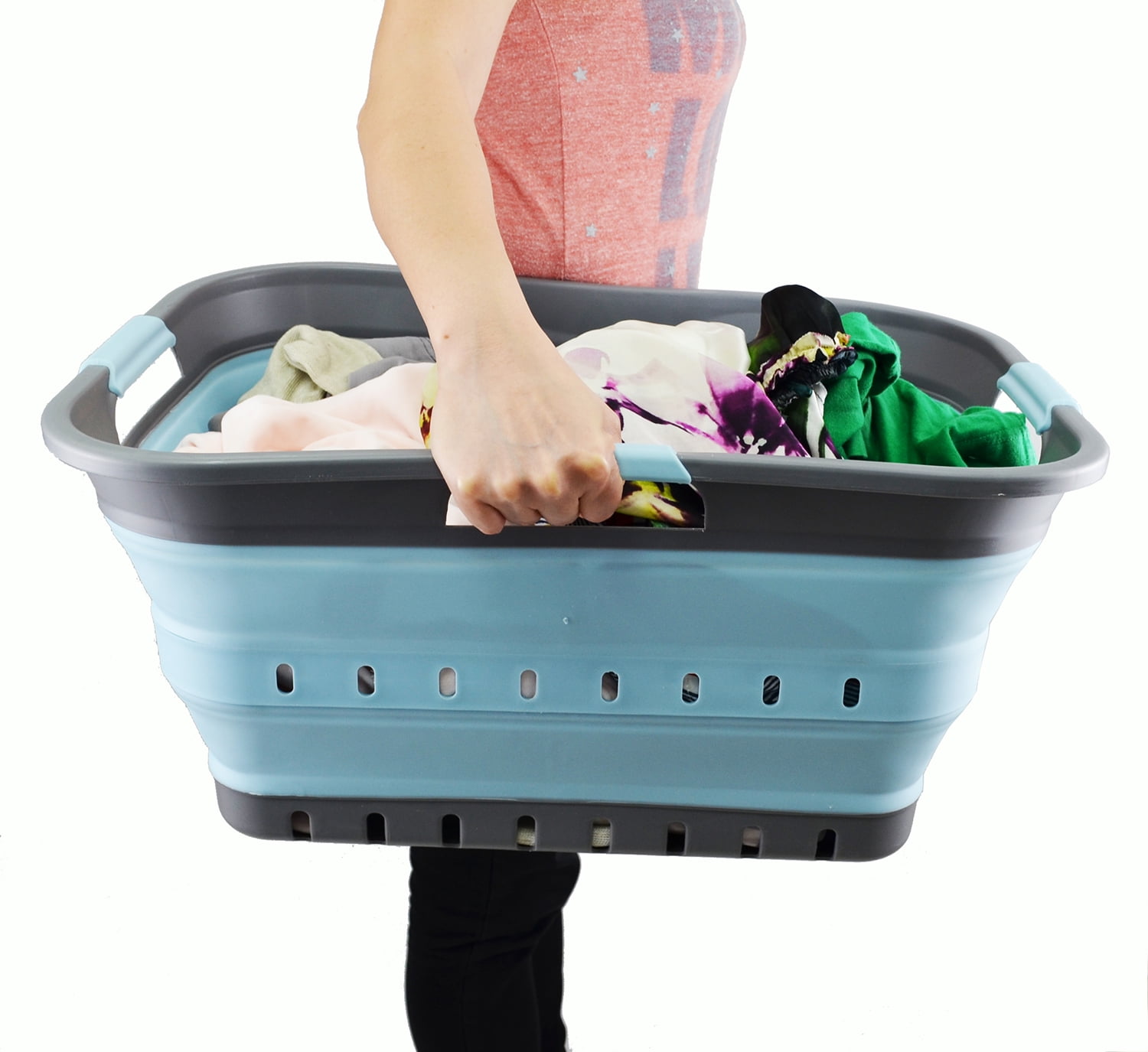 SAMMART Collapsible Plastic Laundry Basket - Foldable Pop Up Storage Container/Organizer - Portable Washing Tub - Space Saving Hamper/Basket