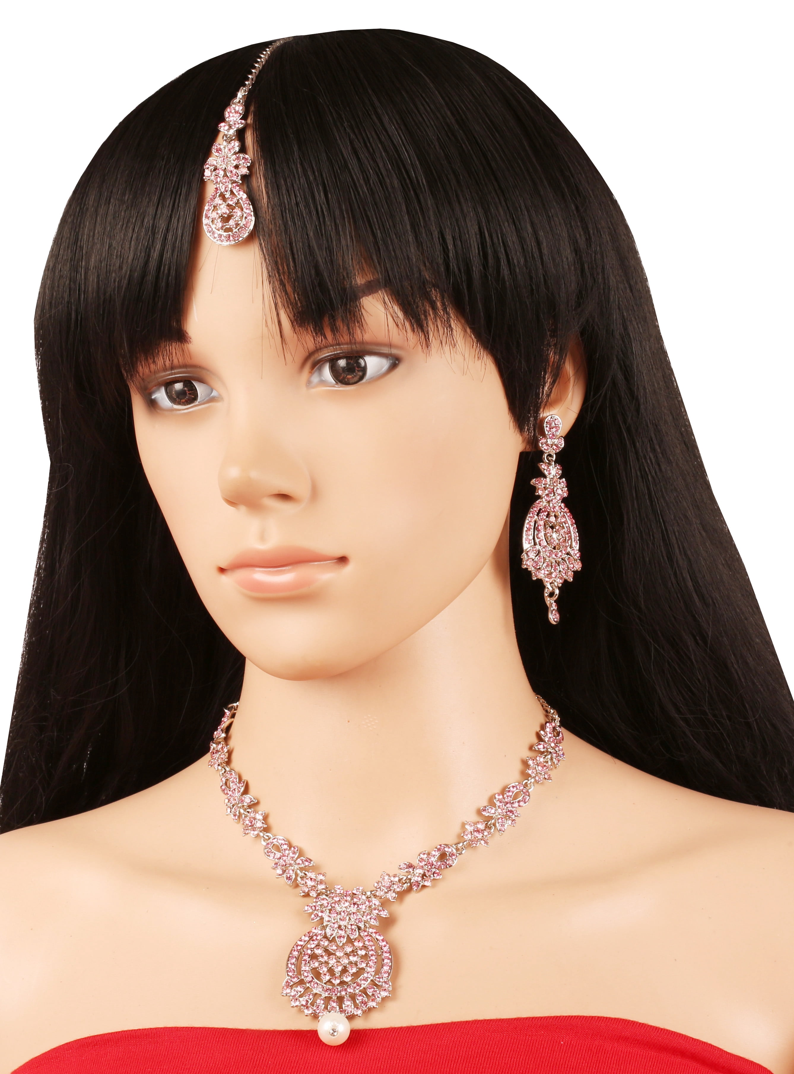 Sunsoul By Touchstone Indian Handcrafted Fuchsia Rhinestone Gold Tone Jewelry Necklace For Women.