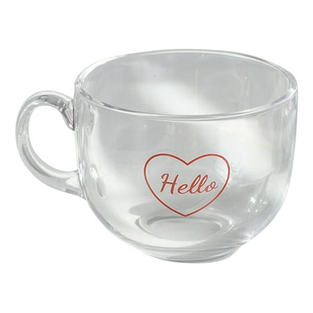 

16oz Clear Coffee Mug Glass Cup with Love Heart Printed and Hello Letter Elegant Drinking Cups Reusable for Water Wine Beer Cocktails and Mixed Drinks