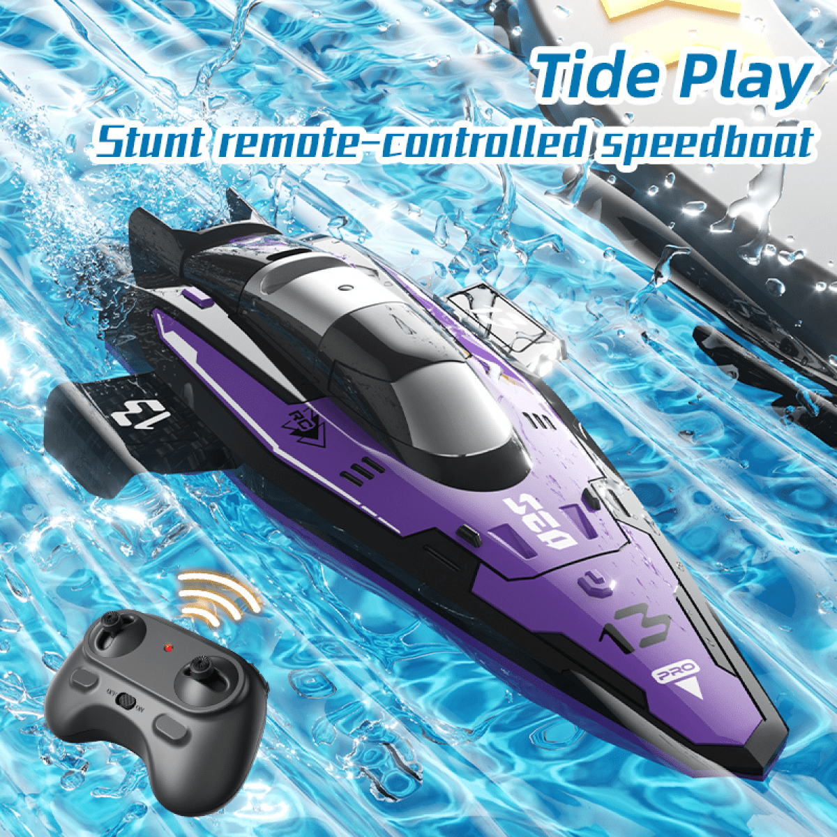 Mini Remote Control Boat for Adults, 2.4G RC Water Toys for Pool Electric Boat for Aged 14+ Christmas Birthday Gifts(Yellow)
