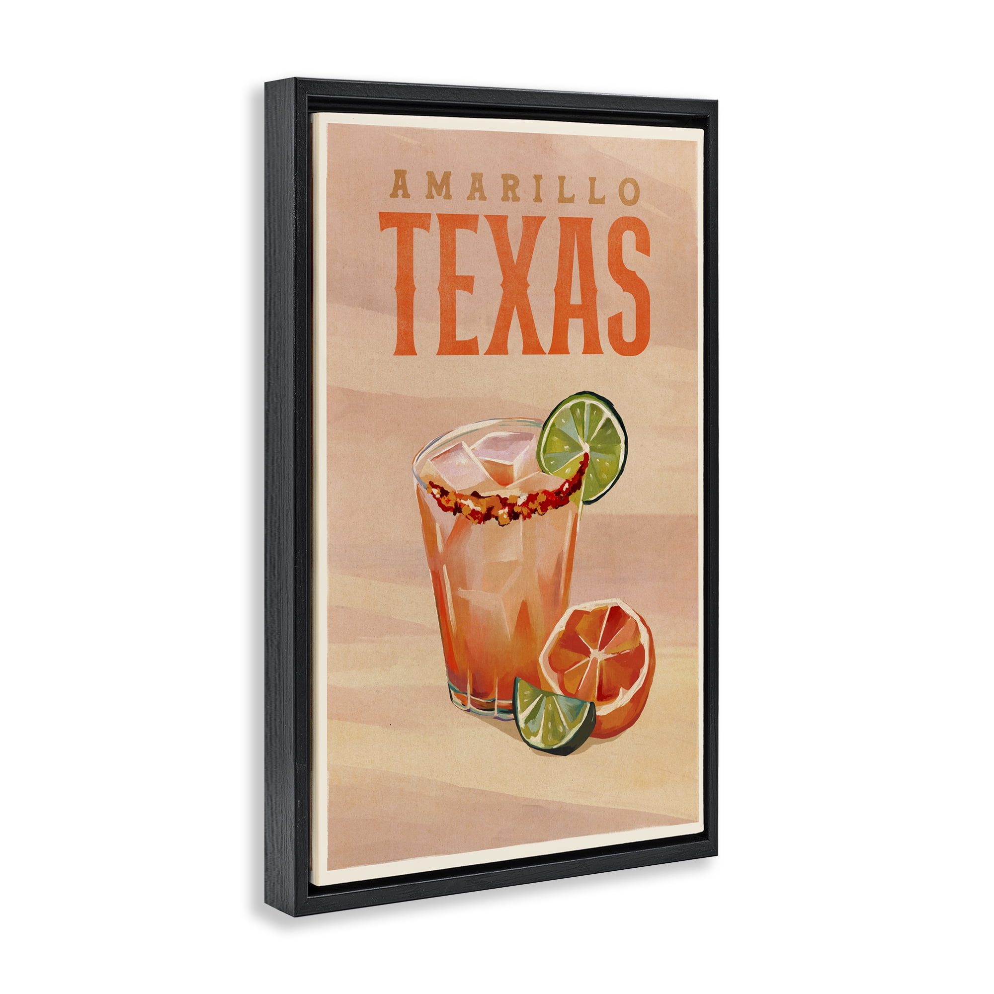 Stupell Industries Amarillo Texas Cocktail Food & Beverage Painting Black Floater Framed Canvas Art Print Wall Art, 21 x 31