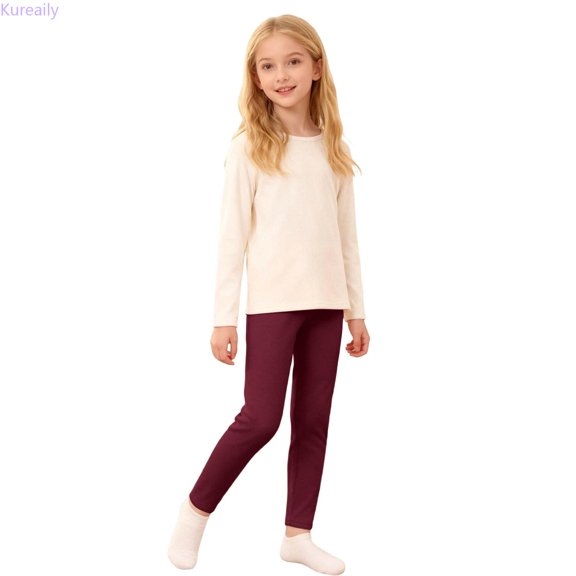 Kureaily Winter Girls Lined Leggings Thickened Thermal Tights For Toddler To Big Kids Soft Stretchy Base Layer Pants 3-4 Years